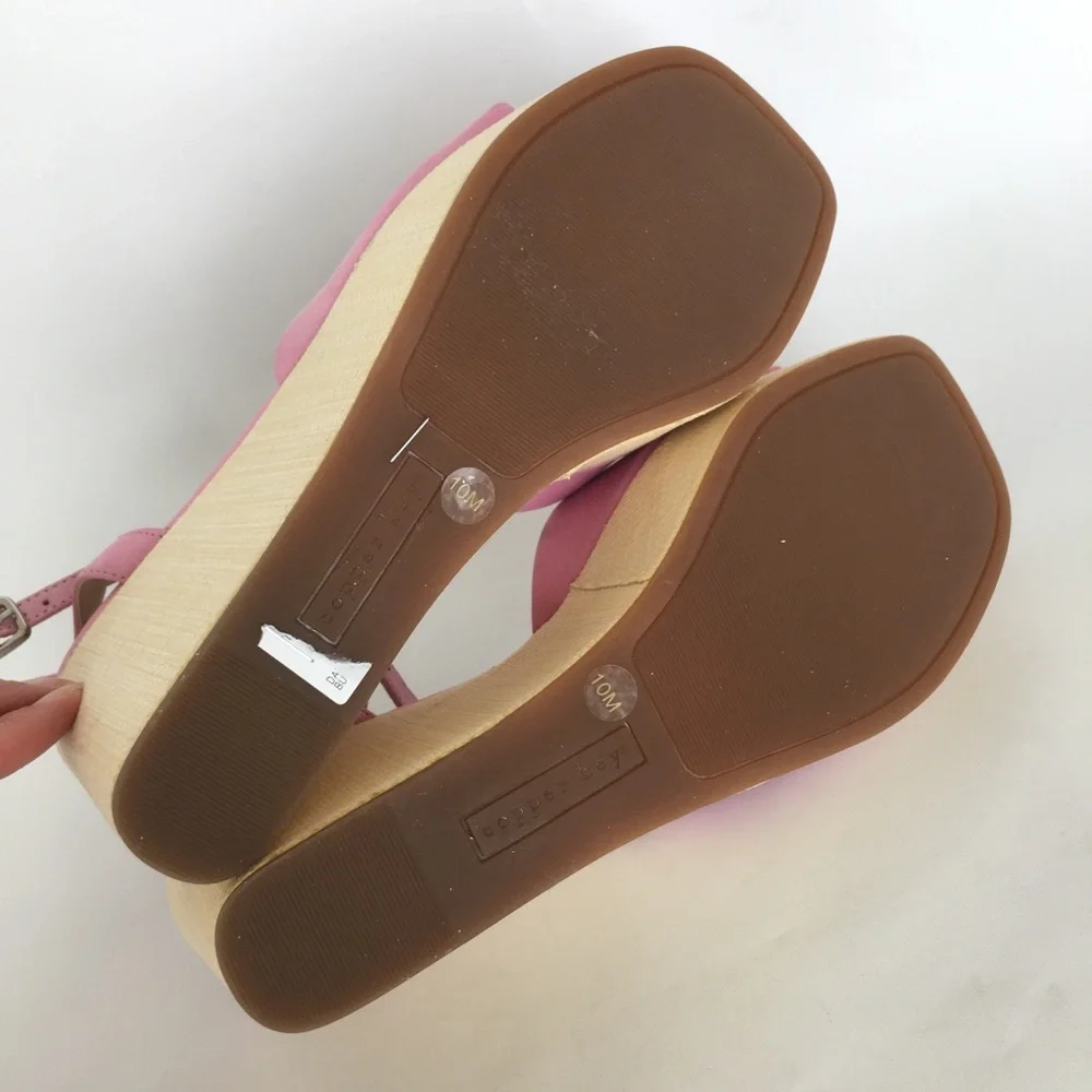 Copper Key Pink Leather Platform Wedge Sandals Women’s Size 10 Fairycore